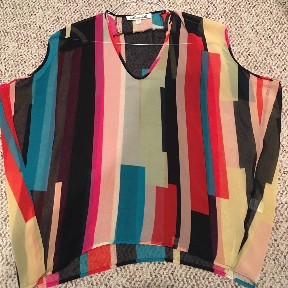 Annabella Colorbock Sheer Tunic Top. Medium - Picture 2 of 6